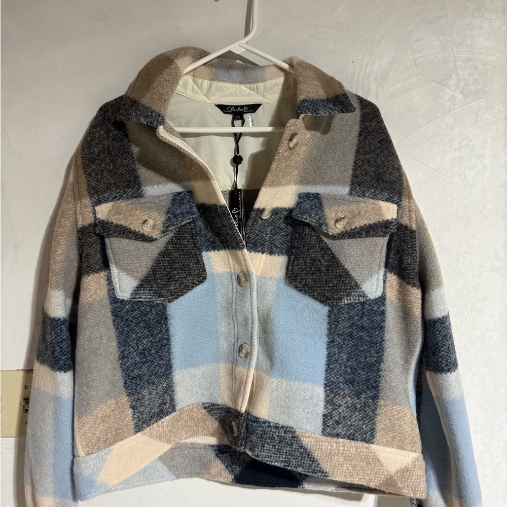 CHARLIE B Women's Plaid Teddy Jacket - Blue, Black, Cream